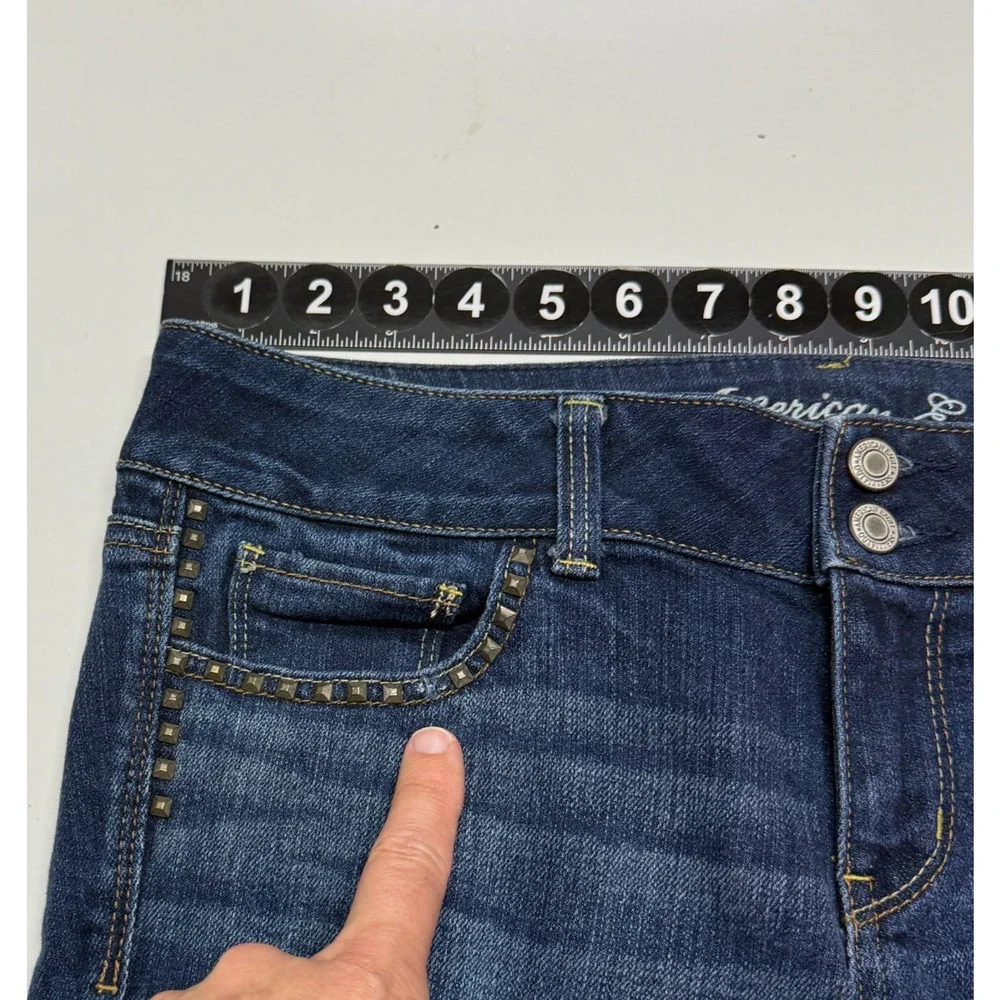 American Eagle Jeans Womens 10‎ Blue Studded Artist Bootcut Stretch Actual 33X26